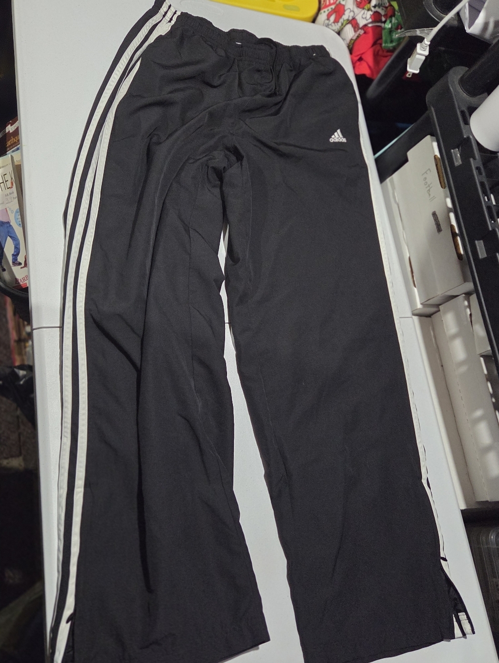 Adidas Black Track Pants with White Stripes